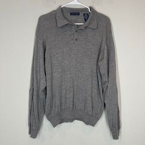 Grant Thomas Italian Merino Wool Sweater Men's L Gray Pullover Knit Collared